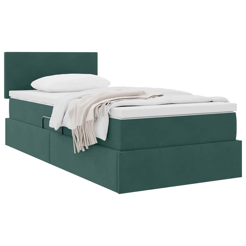 Pat cu storage cu headboard Verde închis 100 x 200 cm Catifea