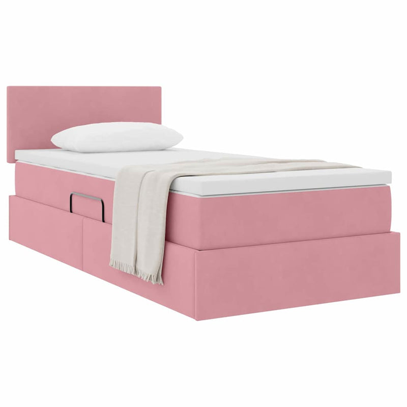 Pat cu storage cu headboard Roz 100 x 200 cm Catifea
