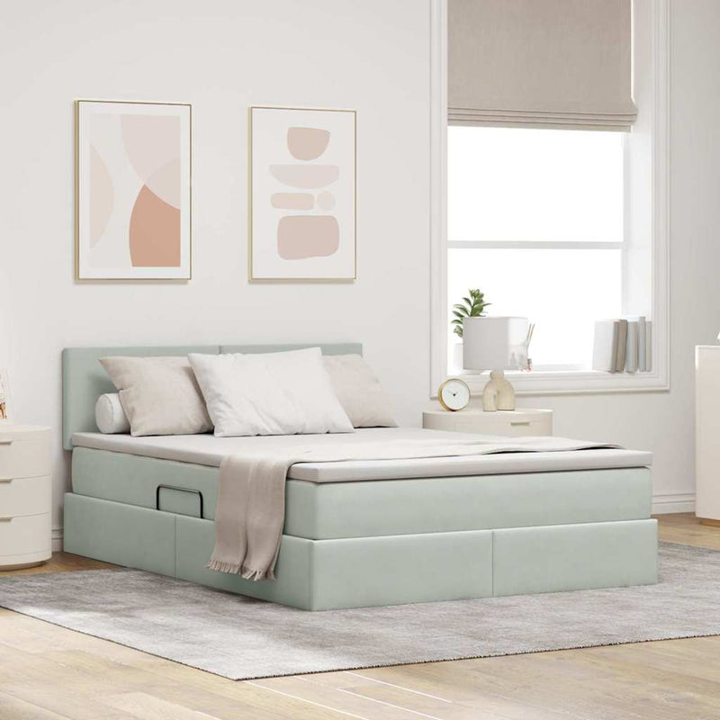 Pat cu storage cu headboard Gri deschis 140 x 200 cm Catifea