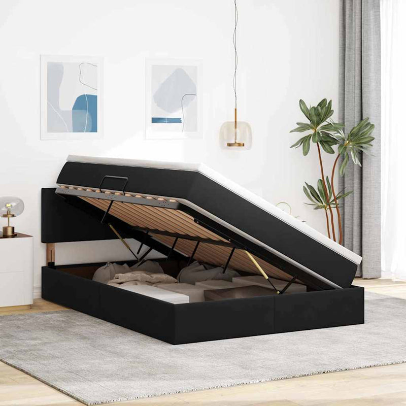 Pat cu storage cu headboard Negru 140 x 200 cm Catifea