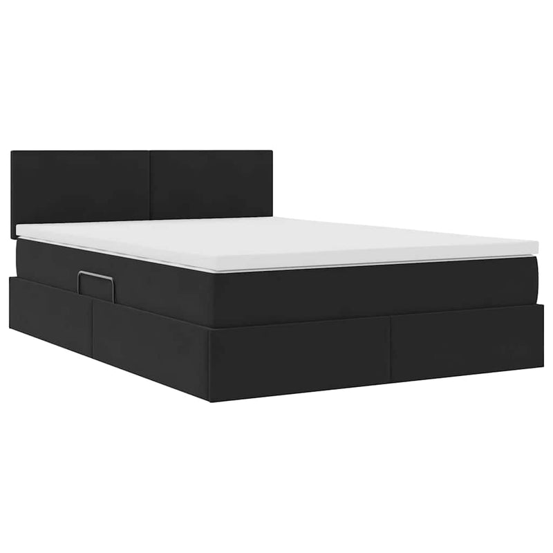 Pat cu storage cu headboard Negru 140 x 200 cm Catifea