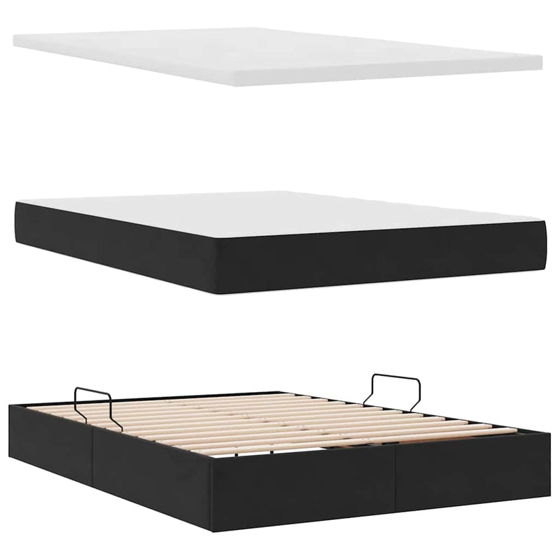 Pat cu storage cu headboard Negru 140 x 200 cm Catifea
