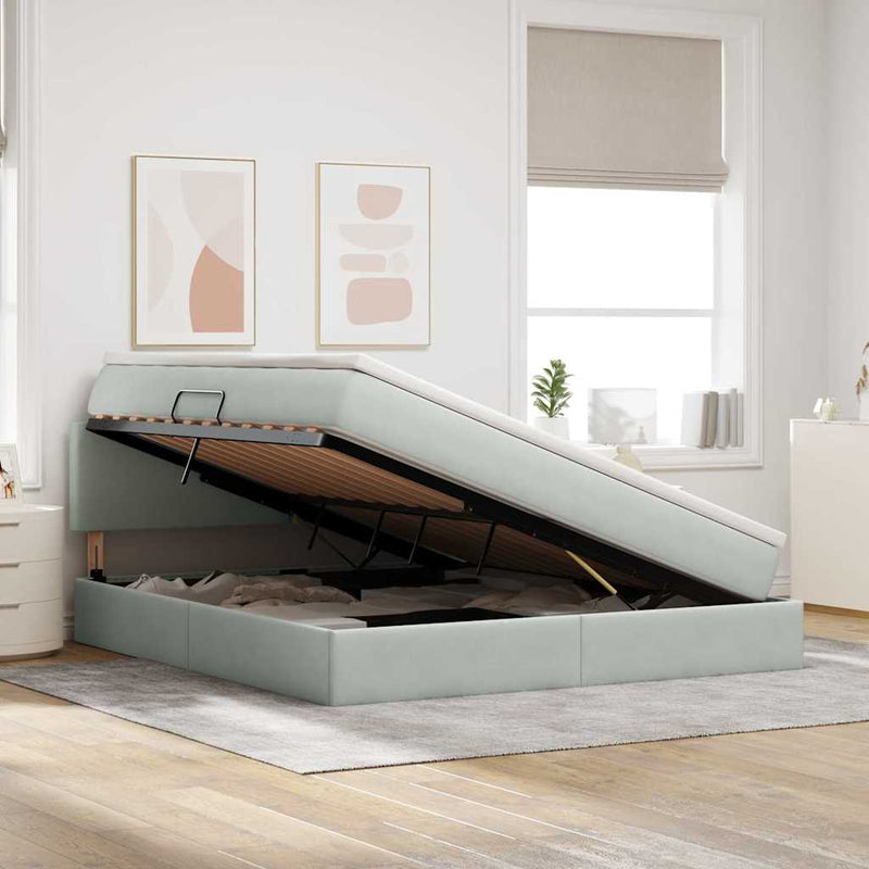 Pat cu storage cu headboard Gri deschis 160 x 200 cm Catifea