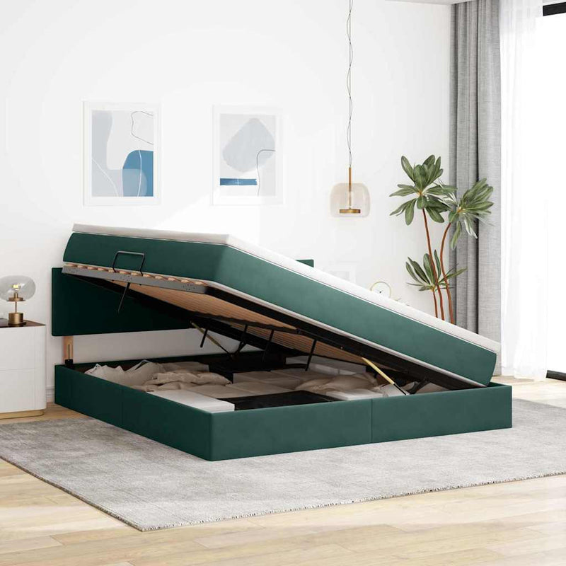 Pat cu storage cu headboard Verde închis 160 x 200 cm Catifea