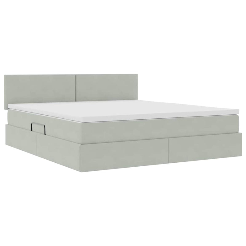 Pat cu storage cu headboard Gri deschis 180 x 200 cm Catifea