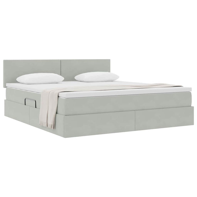 Pat cu storage cu headboard Gri deschis 180 x 200 cm Catifea