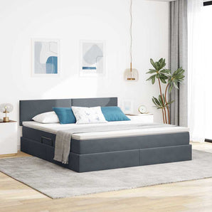 Pat cu storage cu headboard Gri închis 180 x 200 cm Catifea