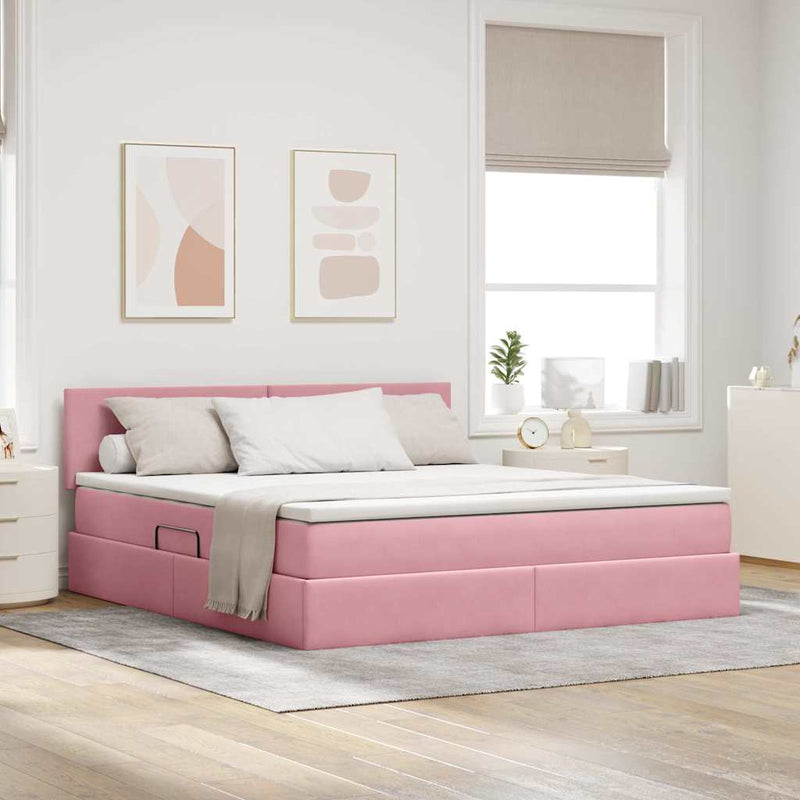 Pat cu storage cu headboard Roz 180 x 200 cm Catifea