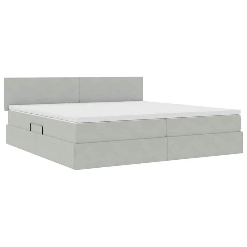 Pat cu storage cu headboard Gri deschis 200 x 200 cm Catifea