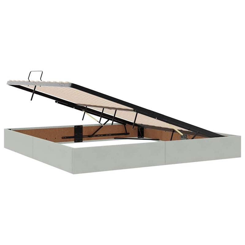 Pat cu storage cu headboard Gri deschis 200 x 200 cm Catifea