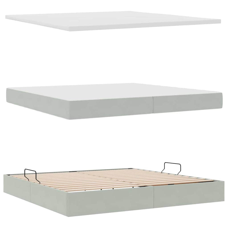 Pat cu storage cu headboard Gri deschis 200 x 200 cm Catifea