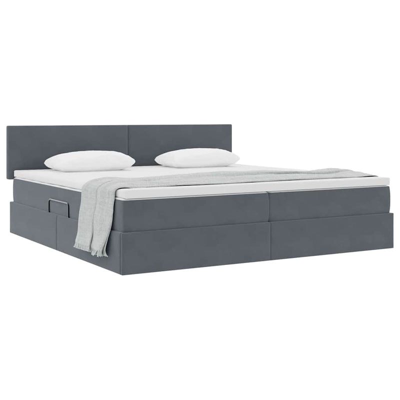 Pat cu storage cu headboard Gri închis 200 x 200 cm Catifea