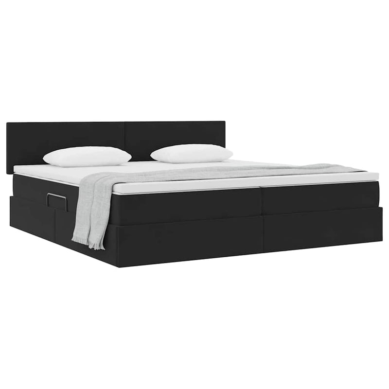 Pat cu storage cu headboard Negru 200 x 200 cm Catifea
