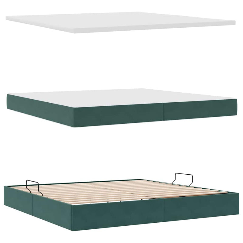 Pat cu storage cu headboard Verde închis 200 x 200 cm Catifea