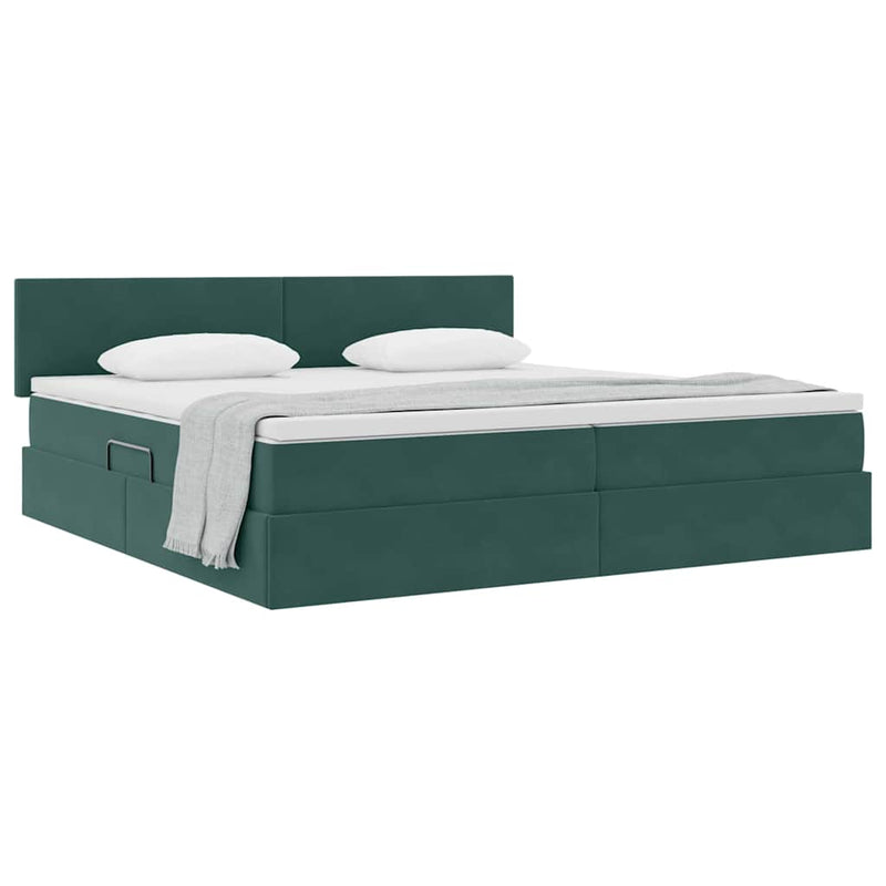 Pat cu storage cu headboard Verde închis 200 x 200 cm Catifea