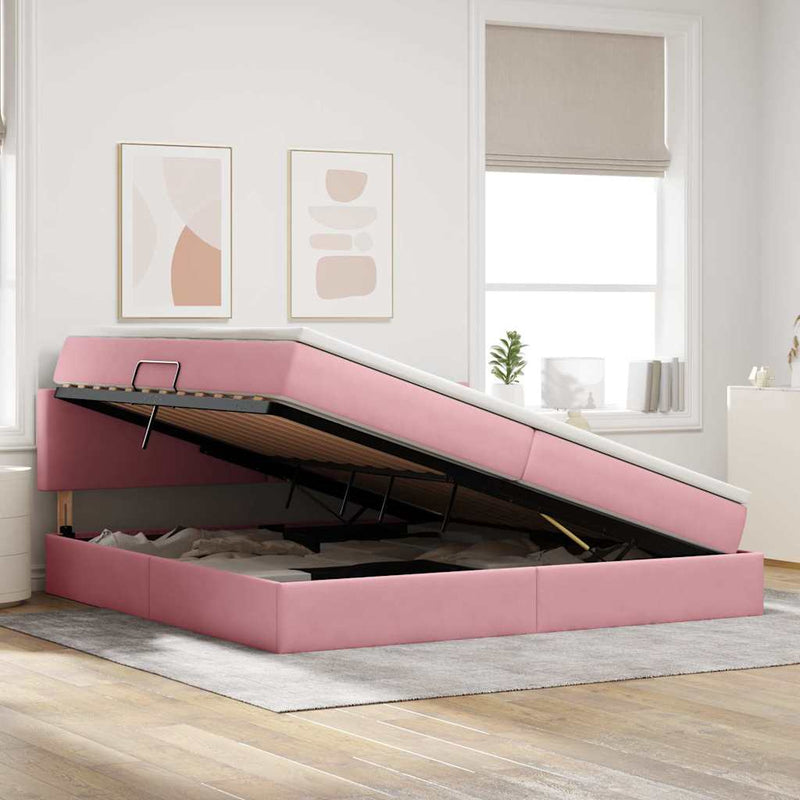 Pat cu storage cu headboard Roz 200 x 200 cm Catifea