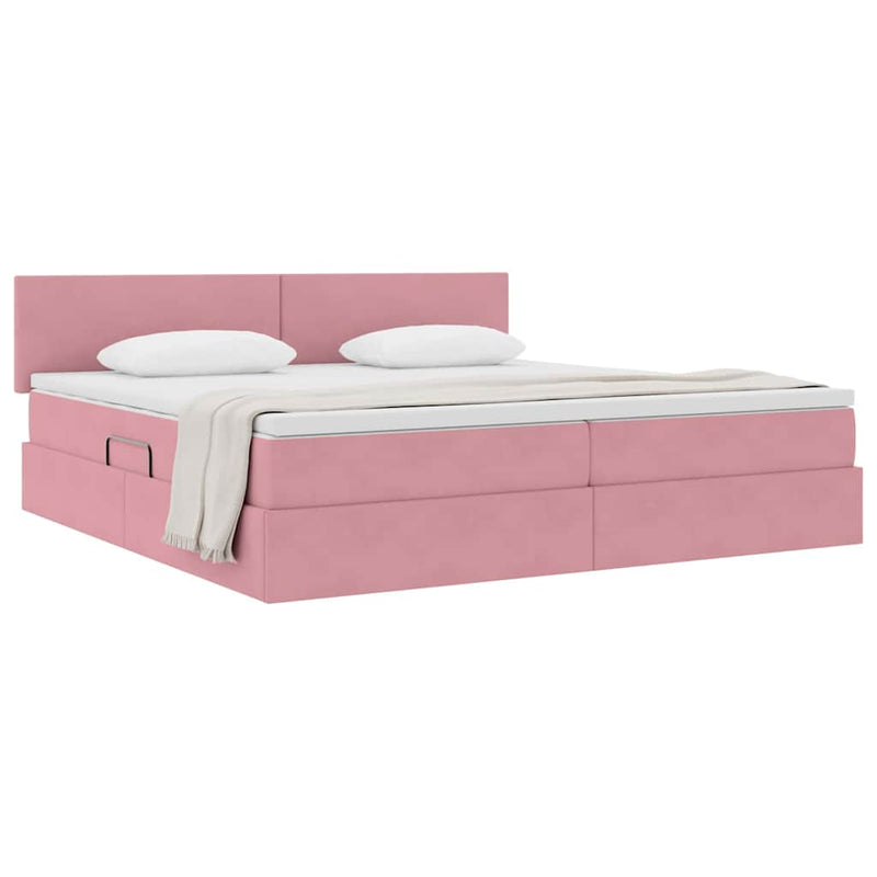 Pat cu storage cu headboard Roz 200 x 200 cm Catifea