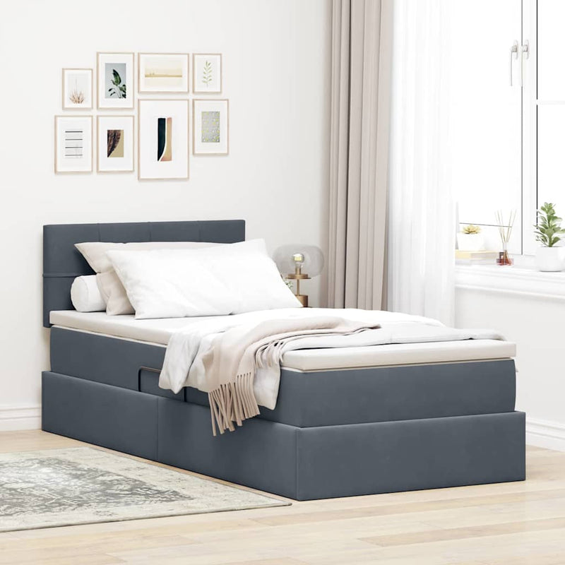Pat cu storage cu headboard Gri închis 90 x 190 cm Catifea