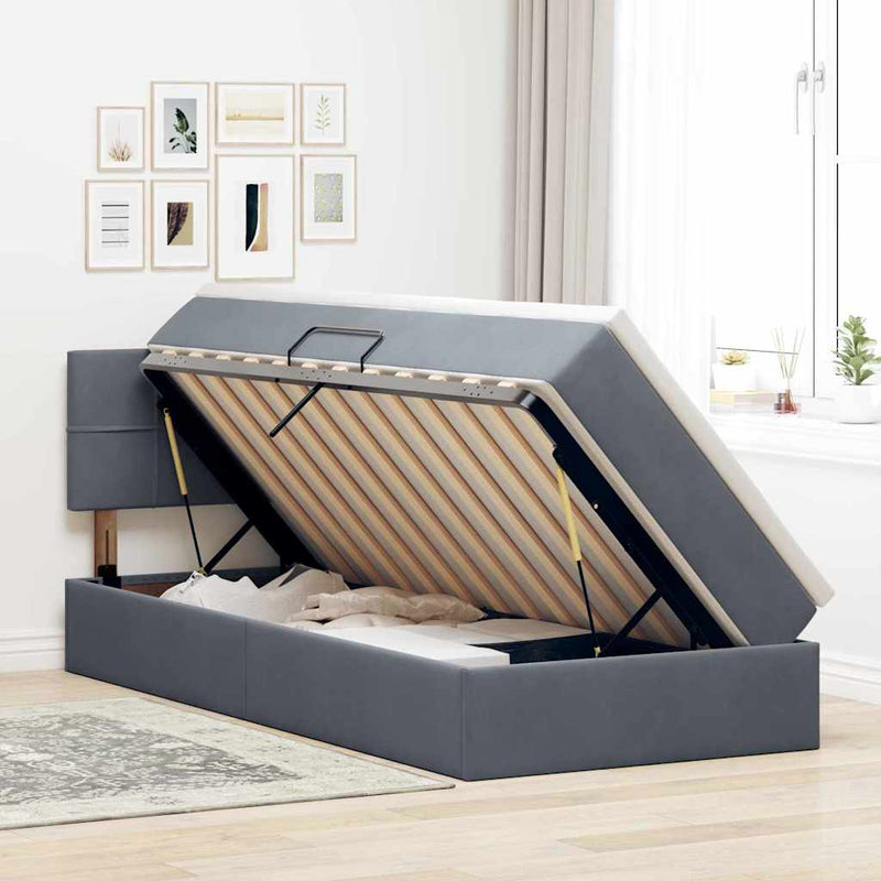 Pat cu storage cu headboard Gri închis 90 x 190 cm Catifea