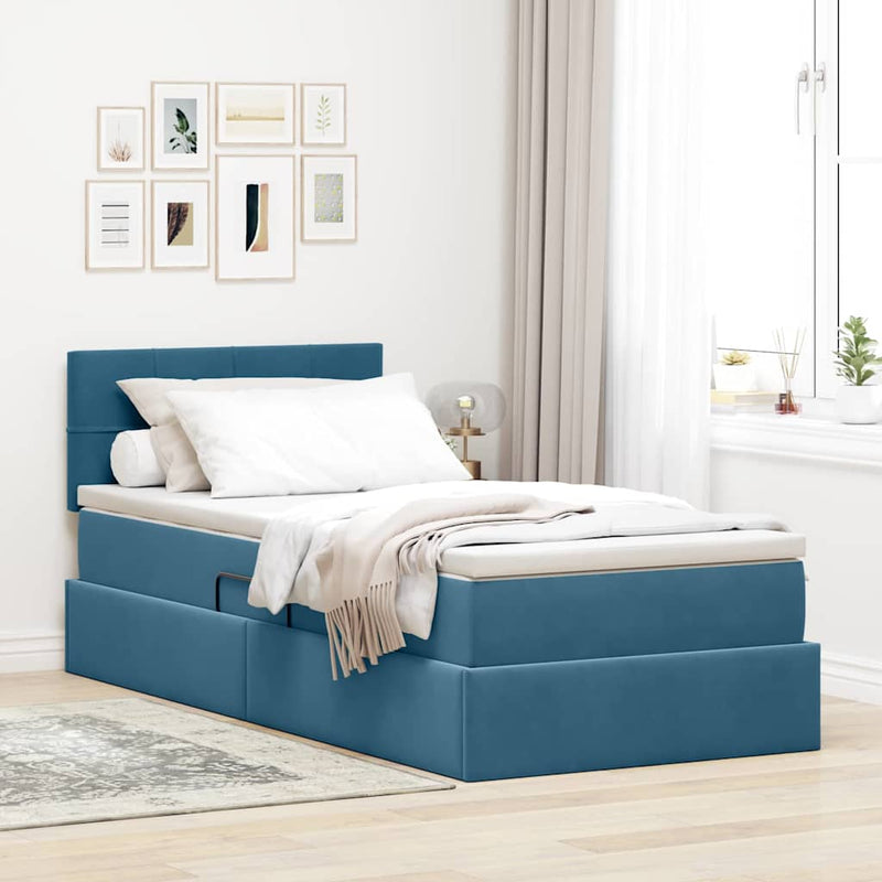 Pat cu storage cu headboard Albastru închis 90 x 190 cm Catifea