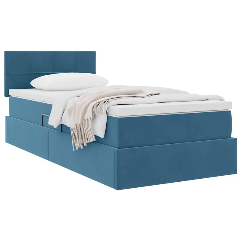 Pat cu storage cu headboard Albastru închis 90 x 190 cm Catifea