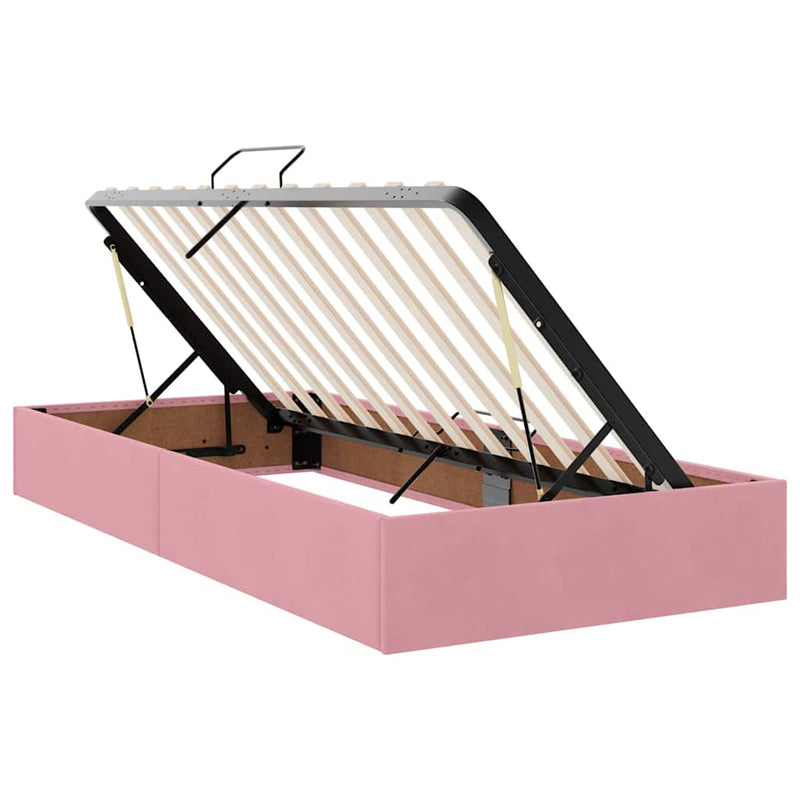 Pat cu storage cu headboard Roz 90 x 190 cm Catifea