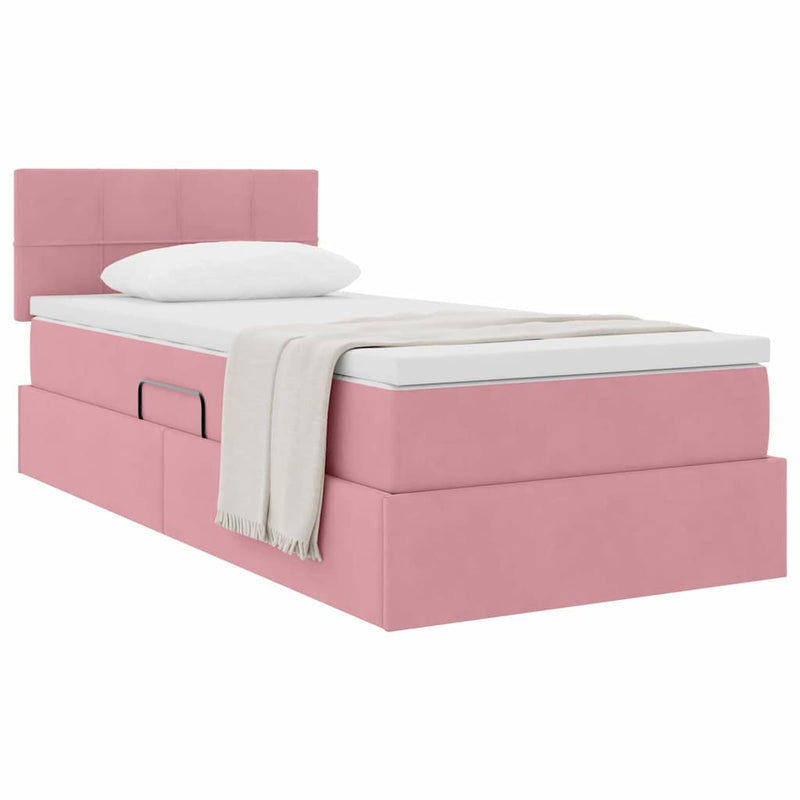 Pat cu storage cu headboard Roz 90 x 190 cm Catifea