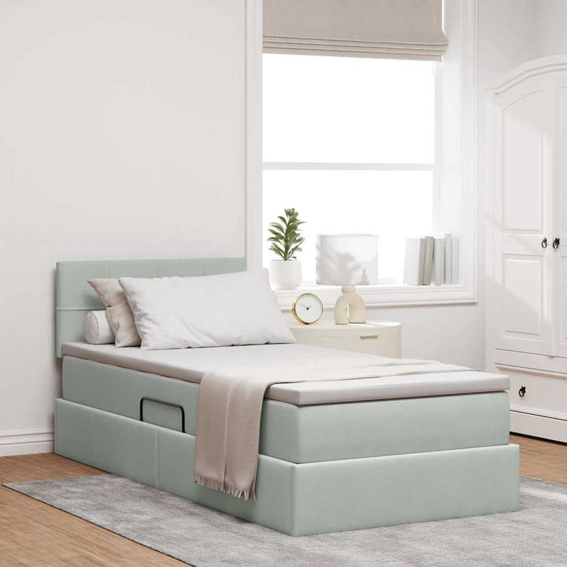 Pat cu storage cu headboard Gri deschis 90 x 200 cm Catifea