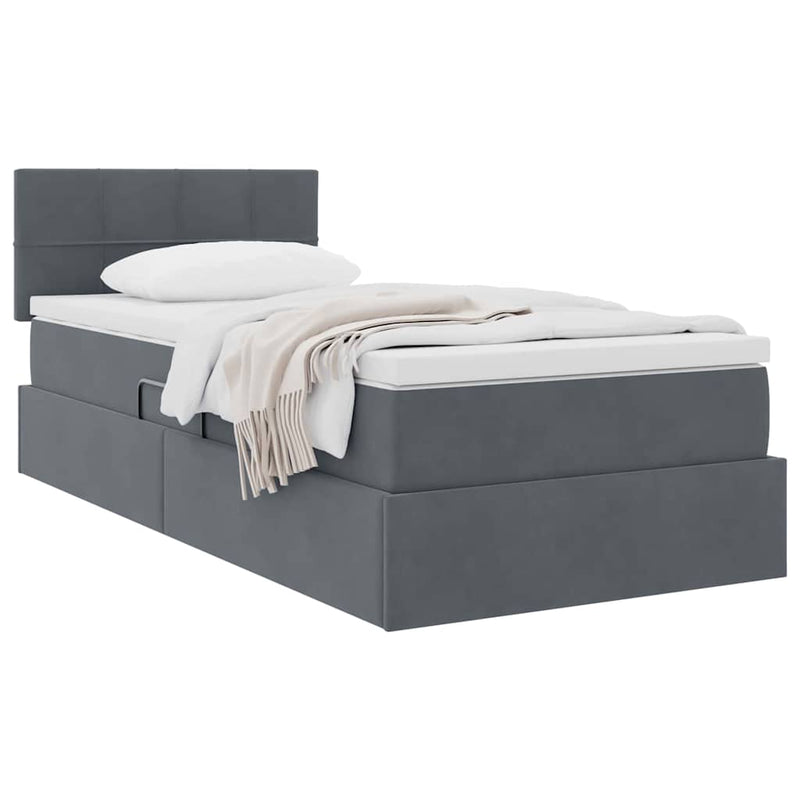 Pat cu storage cu headboard Gri închis 90 x 200 cm Catifea