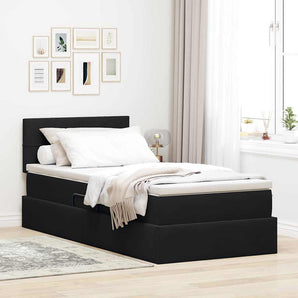 Pat cu storage cu headboard Negru 90 x 200 cm Catifea