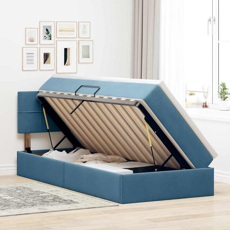 Pat cu storage cu headboard Albastru închis 90 x 200 cm Catifea