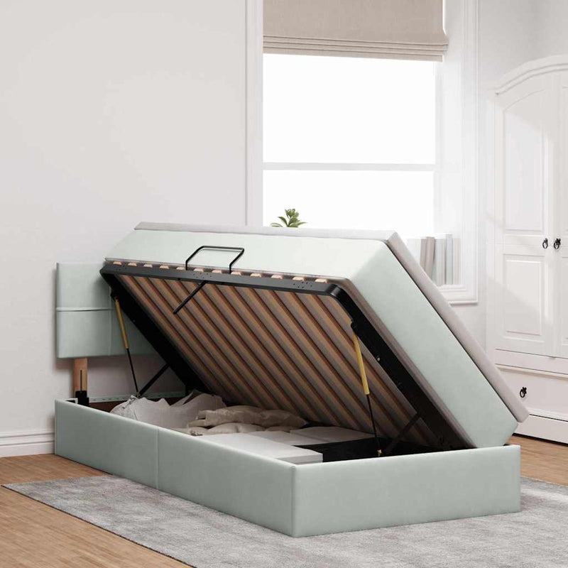 Pat cu storage cu headboard Gri deschis 100 x 200 cm Catifea