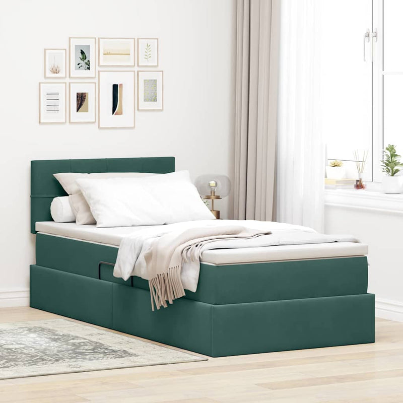 Pat cu storage cu headboard Verde închis 100 x 200 cm Catifea