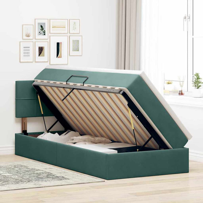 Pat cu storage cu headboard Verde închis 100 x 200 cm Catifea