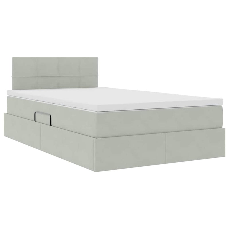 Pat cu storage cu headboard Gri deschis 120 x 200 cm Catifea