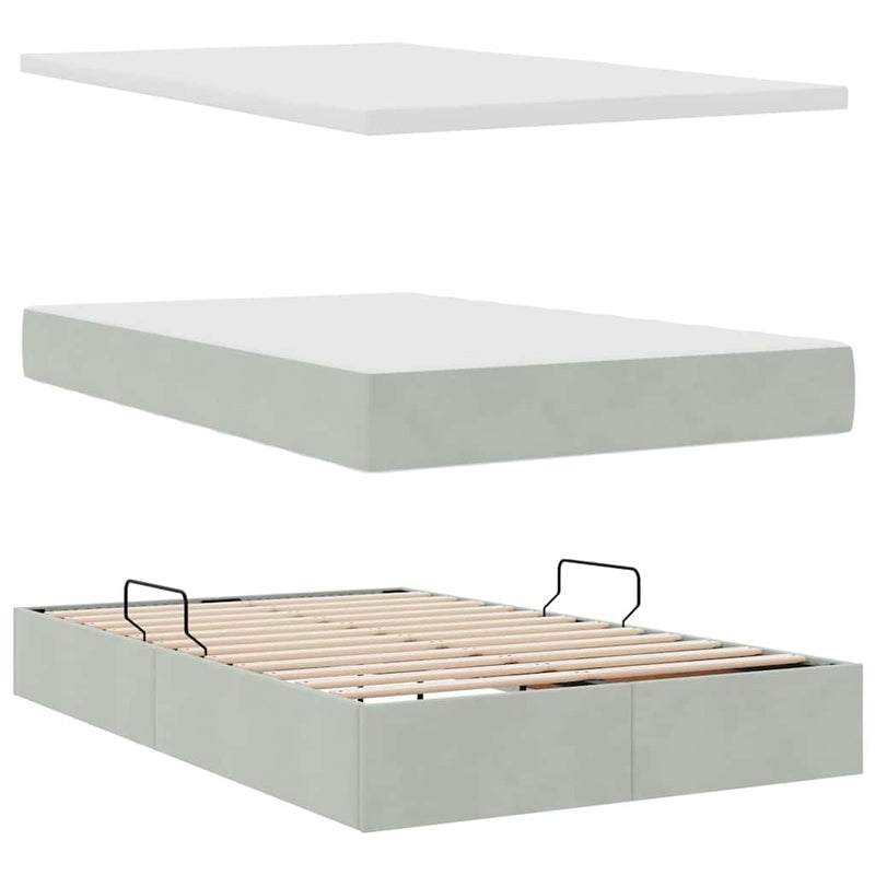 Pat cu storage cu headboard Gri deschis 120 x 200 cm Catifea