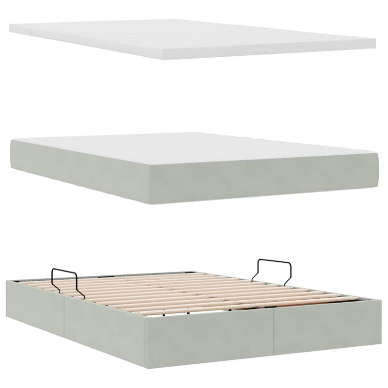 Pat cu storage cu headboard Gri deschis 140 x 190 cm Catifea