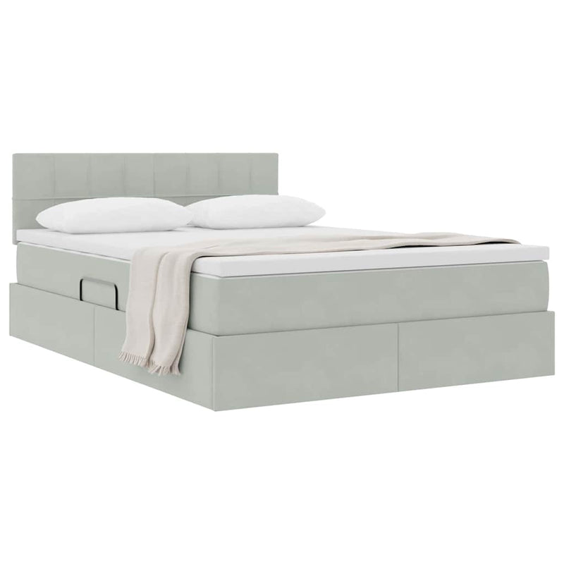 Pat cu storage cu headboard Gri deschis 140 x 190 cm Catifea