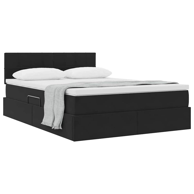Pat cu storage cu headboard Negru 140 x 200 cm Catifea