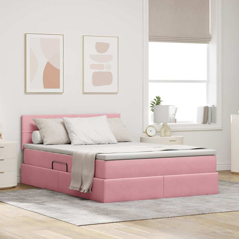 Pat cu storage cu headboard Roz 140 x 200 cm Catifea