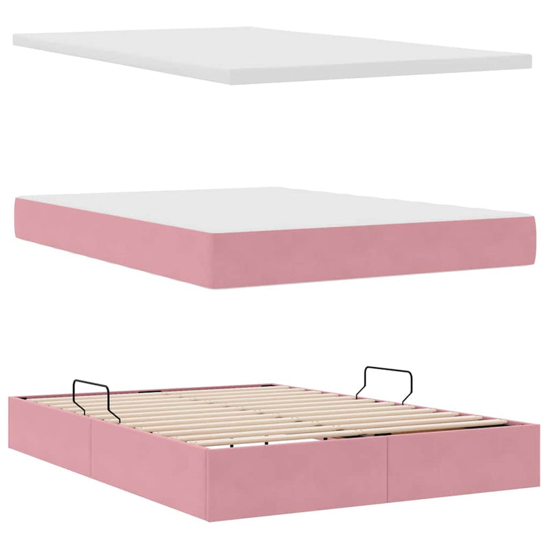 Pat cu storage cu headboard Roz 140 x 200 cm Catifea