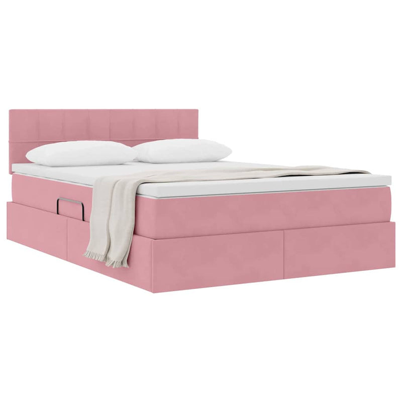 Pat cu storage cu headboard Roz 140 x 200 cm Catifea