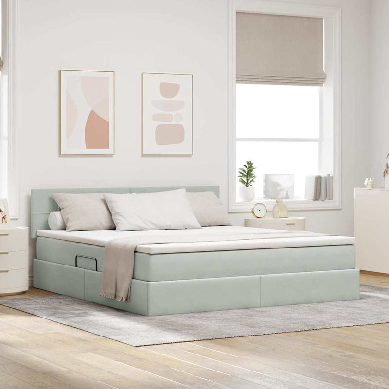 Pat cu storage cu headboard Gri deschis 180 x 200 cm Catifea
