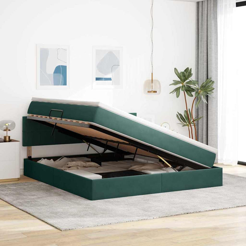 Pat cu storage cu headboard Verde închis 180 x 200 cm Catifea