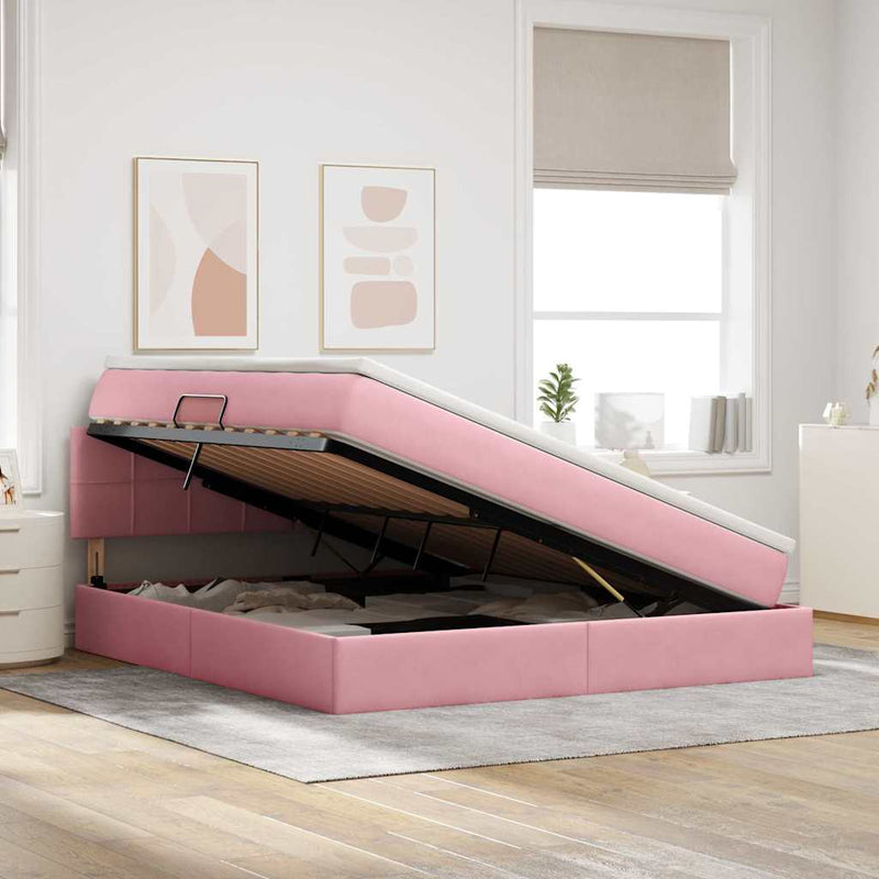 Pat cu storage cu headboard Roz 180 x 200 cm Catifea