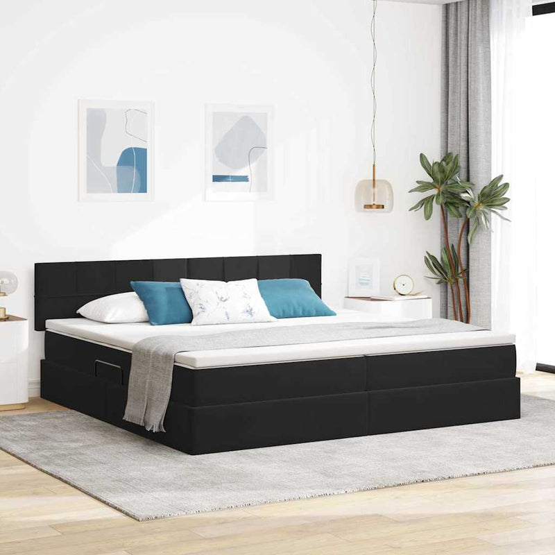 Pat cu storage cu headboard Negru 200 x 200 cm Catifea