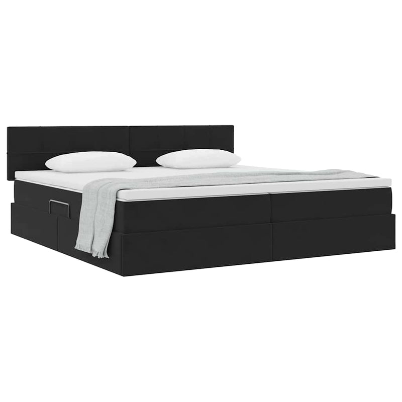 Pat cu storage cu headboard Negru 200 x 200 cm Catifea