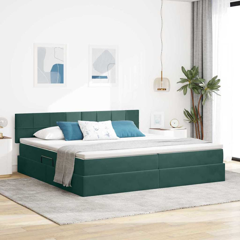 Pat cu storage cu headboard Verde închis 200 x 200 cm Catifea