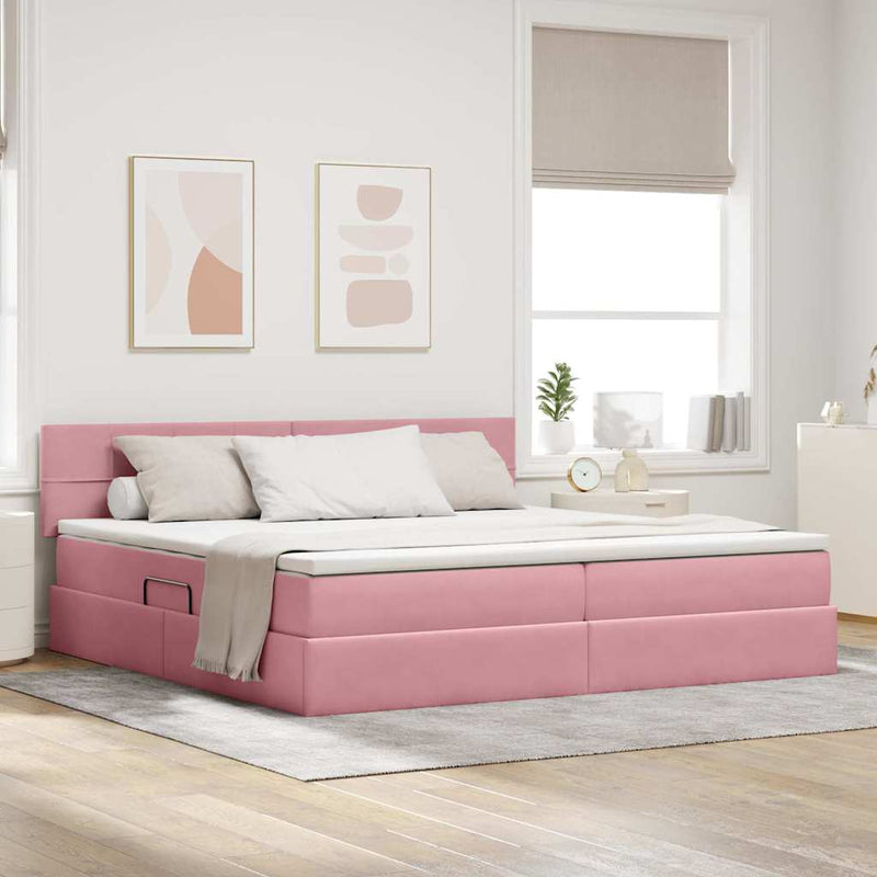 Pat cu storage cu headboard Roz 200 x 200 cm Catifea