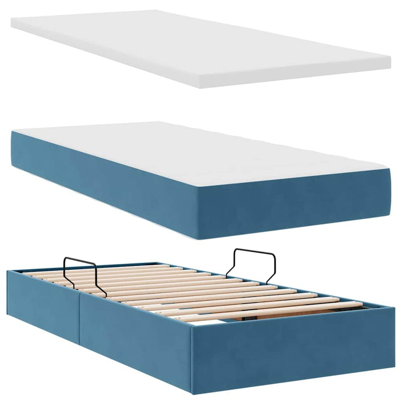 Pat cu storage cu headboard Albastru închis 90 x 190 cm Catifea